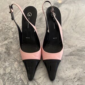 St. John Pink and Black Vintage Pointed Toe Slingback Pumps, size 8.5